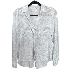 BELLA DAHL Printed Button Front Blouse White Tan S